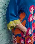 Safar Teal Blue Flower Printed Kaftan Kurta Set