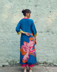 Safar Teal Blue Flower Printed Kaftan Kurta Set