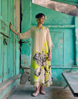 Safar Beige Flower Printed Kaftan Kurta Set