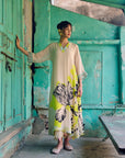Safar Beige Flower Printed Kaftan Kurta Set