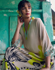 Safar Beige Flower Printed Kaftan Kurta Set