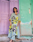 Safar Powder Blue Flower Printed Kaftan Kurta Set