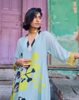 Safar Powder Blue Flower Printed Kaftan Kurta Set