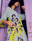 Safar Powder Blue Flower Printed Kaftan Kurta Set