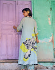 Safar Powder Blue Flower Printed Kaftan Kurta Set