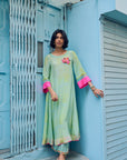 Safar P.Blue Floral Boota Side Pintuck Kurta Set
