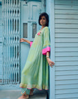 Safar P.Blue Floral Boota Side Pintuck Kurta Set