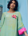 Safar P.Blue Floral Boota Side Pintuck Kurta Set