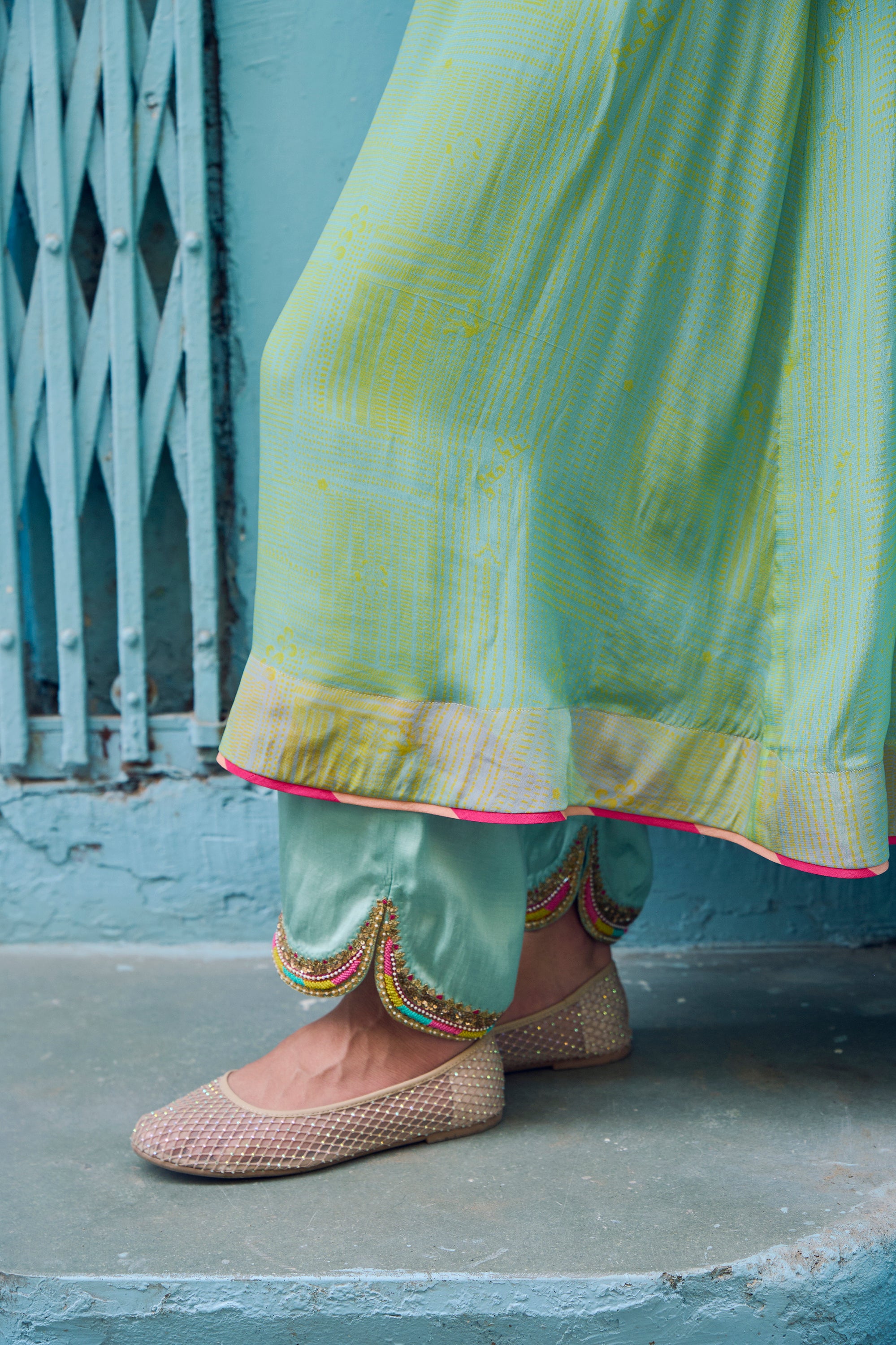 Safar P.Blue Floral Boota Side Pintuck Kurta Set