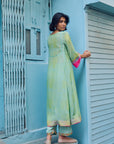 Safar P.Blue Floral Boota Side Pintuck Kurta Set