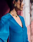 Safar Teal Blue Cuff Embroidered Jacket Kurta Set