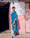 Safar Teal Blue Cuff Embroidered Jacket Kurta Set