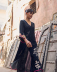 Safar Black Cuff Embroidered Jacket Kurta Set