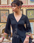 Safar Black Cuff Embroidered Jacket Kurta Set