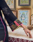 Safar Black Cuff Embroidered Jacket Kurta Set