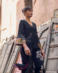 Safar Black Cuff Embroidered Jacket Kurta Set