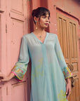 Safar Powder Blue Cuff Embroidered Jacket Kurta Set