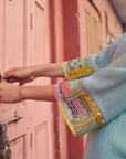 Safar Powder Blue Cuff Embroidered Jacket Kurta Set