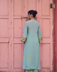 Safar Powder Blue Cuff Embroidered Jacket Kurta Set
