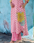 Safar Flower Embroidered Linen Kaftan Kurta Set