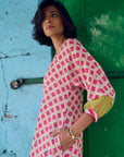 Safar Flower Embroidered Linen Kaftan Kurta Set
