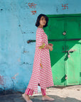 Safar Flower Embroidered Linen Kaftan Kurta Set
