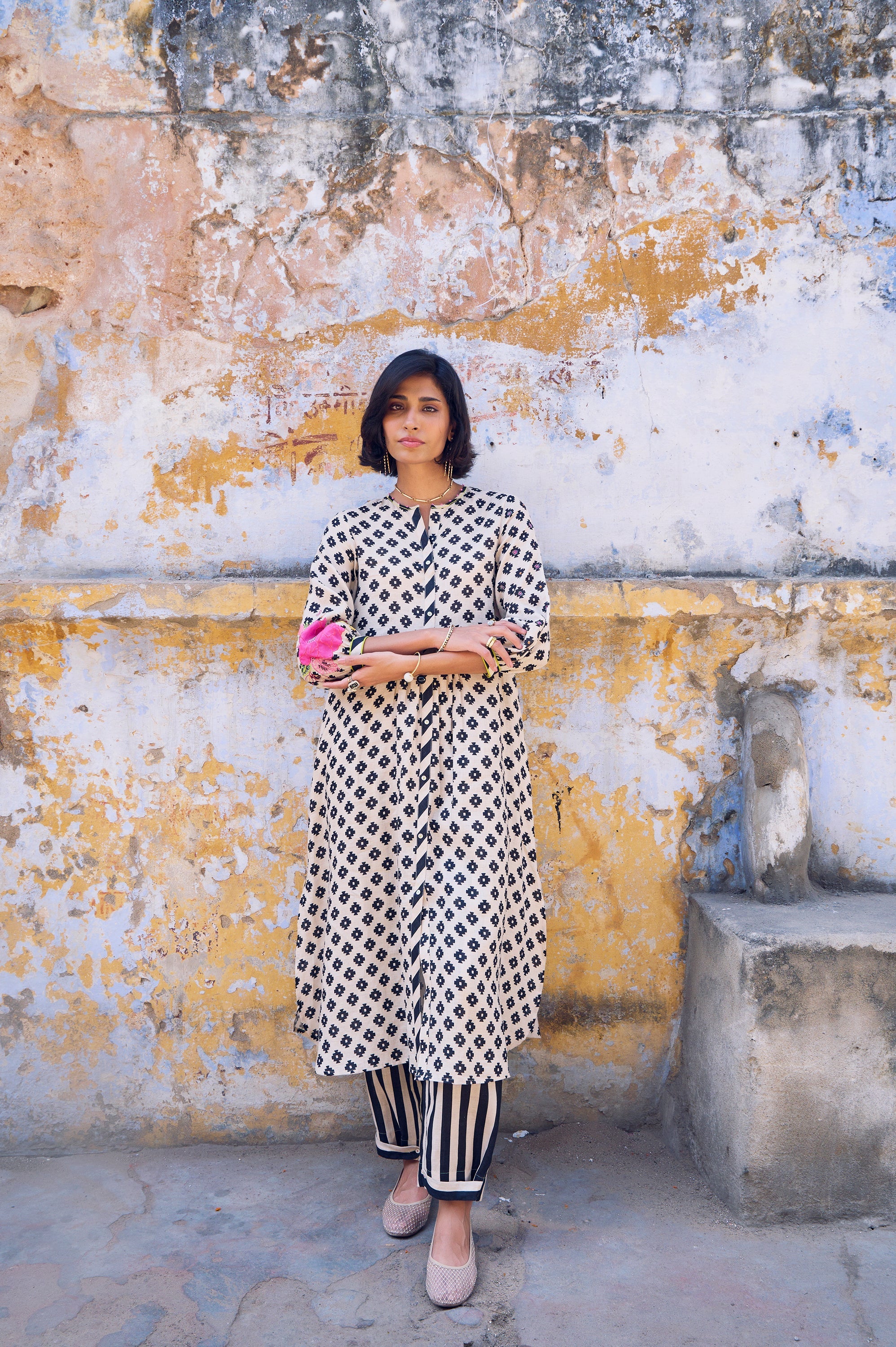 Safar Center Puckering Linen Kurta Set
