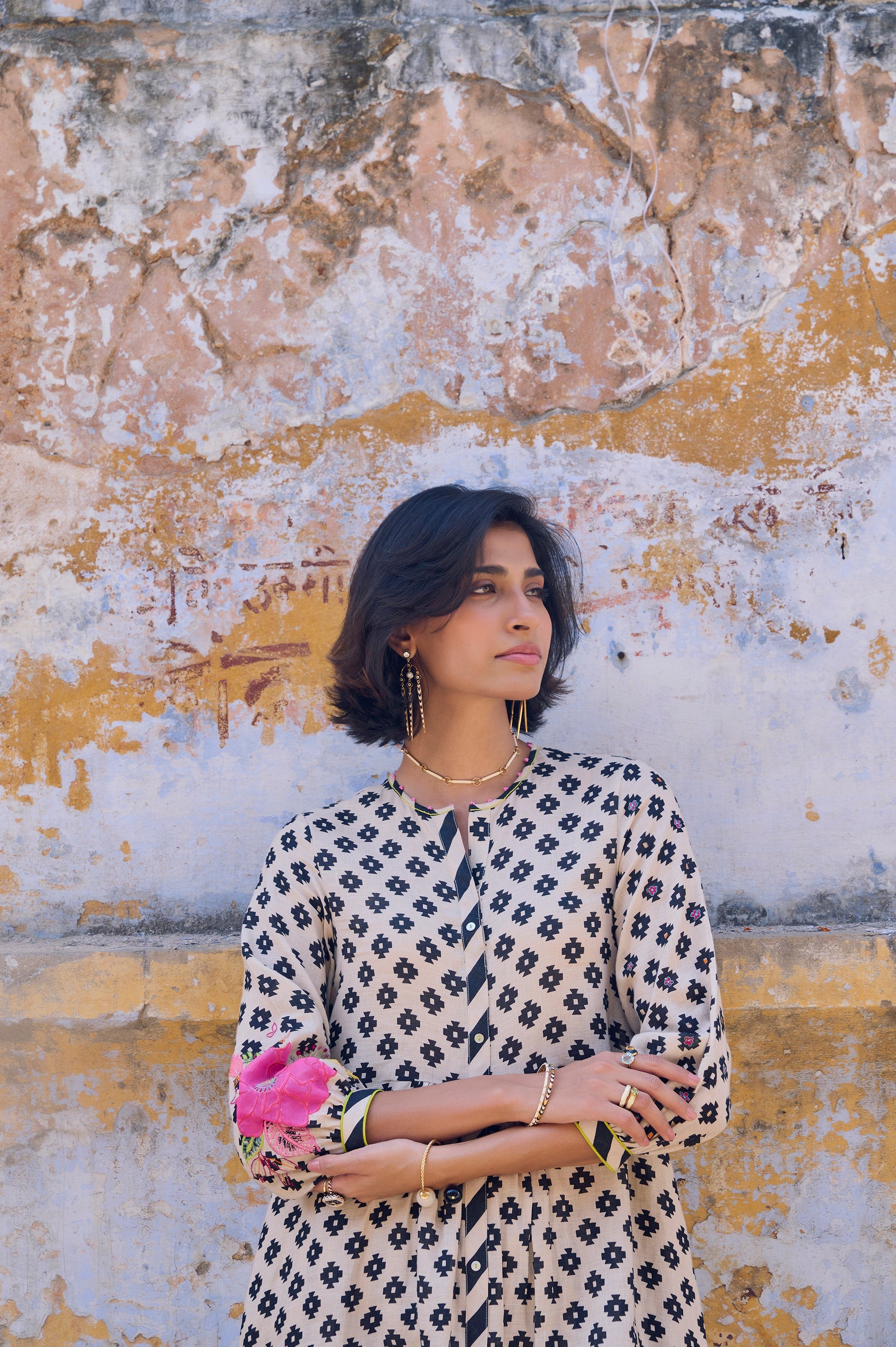 Safar Center Puckering Linen Kurta Set
