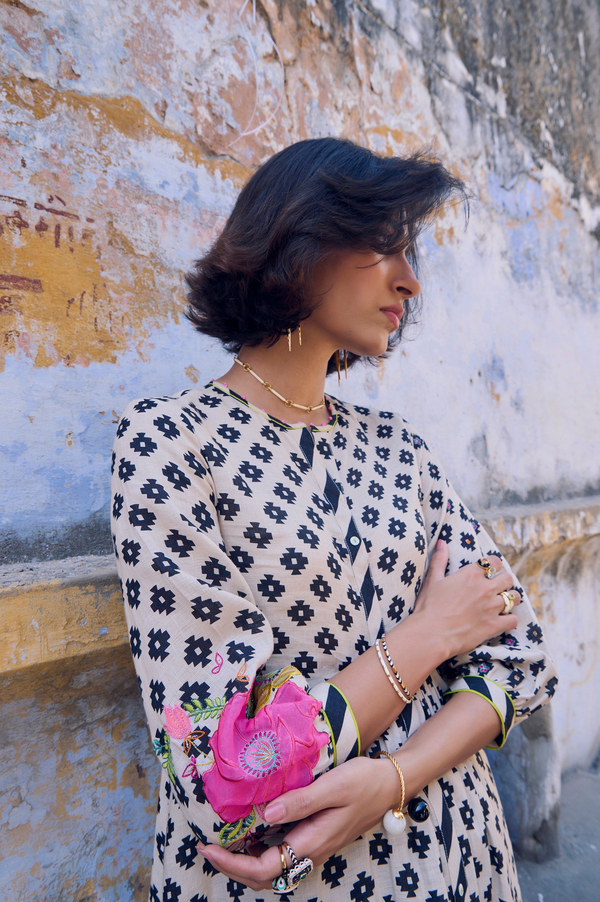 Safar Center Puckering Linen Kurta Set