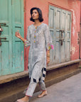Safar B&W Bell Sleeve Cutwork Printed Kurta Set