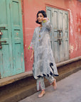 Safar B&W Bell Sleeve Cutwork Printed Kurta Set