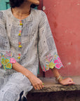 Safar B&W Bell Sleeve Cutwork Printed Kurta Set