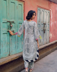 Safar B&W Bell Sleeve Cutwork Printed Kurta Set