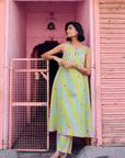 Safar Stripe Embroidered A-Line Kurta Set