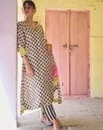 Safar Flower Embroidered Linen Kaftan Kurta Set