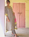 Safar Flower Embroidered Linen Kaftan Kurta Set