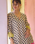Safar Flower Embroidered Linen Kaftan Kurta Set