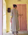 Safar Flower Embroidered Linen Kaftan Kurta Set