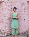 Safar Flower Embroidered P.Blue- Bright Lime Kurta With Dhoti