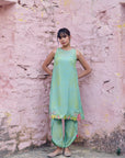 Safar Flower Embroidered P.Blue- Bright Lime Kurta With Dhoti