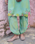 Safar Flower Embroidered P.Blue- Bright Lime Kurta With Dhoti