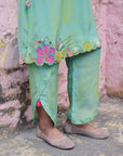 Safar Flower Embroidered P.Blue- Bright Lime Kurta With Dhoti