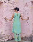 Safar Flower Embroidered P.Blue- Bright Lime Kurta With Dhoti