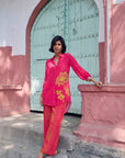 Safar Cuff Embroidered Hot Pink Shirt Co-Ord Set