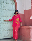 Safar Cuff Embroidered Hot Pink Shirt Co-Ord Set