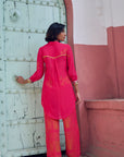 Safar Cuff Embroidered Hot Pink Shirt Co-Ord Set