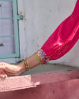 Safar Cuff Embroidered Hot Pink Shirt Co-Ord Set