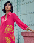Safar Cuff Embroidered Hot Pink Shirt Co-Ord Set