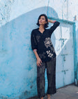 Safar Cuff Embroidered Black Shirt Co-Ord Set