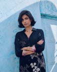 Safar Cuff Embroidered Black Shirt Co-Ord Set